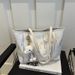Stylish Striped Embroidered Tote Bag For Women - Lightweight Canvas Shoulder Bag With Detachable Charm, Spacious Design For Work, College & Daily Use_viptrois.com