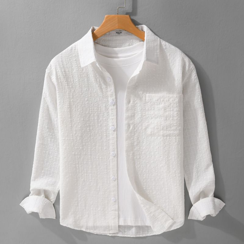 Men's Simple And Versatile Long Sleeved Shirt, Loose, Comfortable, Breathable, Fresh, Thin Casual Shirt_viptrois.com