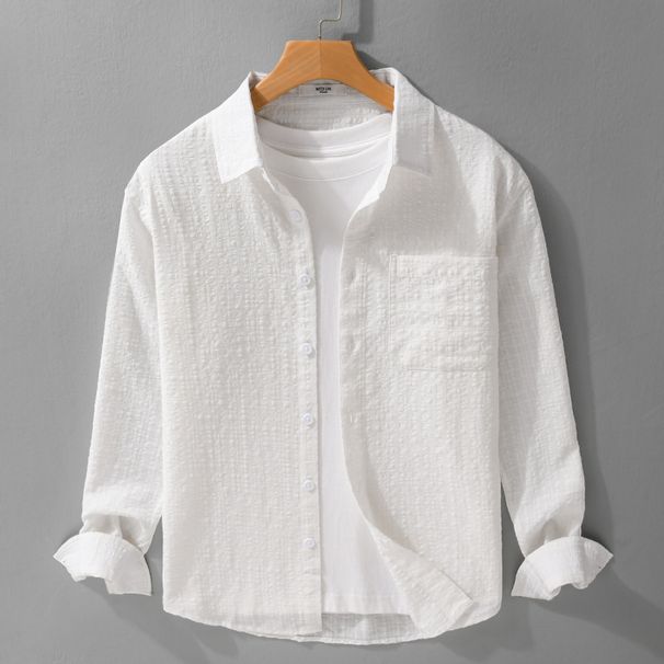 Men's Simple And Versatile Long Sleeved Shirt, Loose, Comfortable, Breathable, Fresh, Thin Casual Shirt_viptrois.com