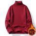 Pure Autumn Winter High Collar Solid Color Men Slim Fit Fleece Lined Warm Pullover Knitted Sweater Versatile Base Laer_viptrois.com