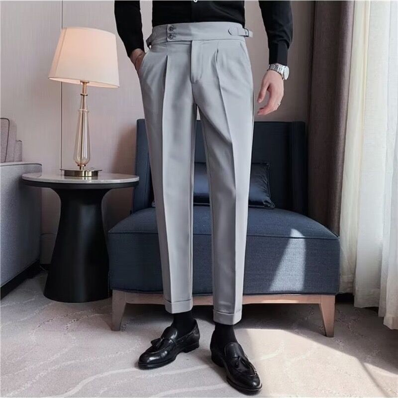 Men's Clothing British Style Business Suit Trousers Men Autumn Trend Slim Fit Slim Fit Nine Point Suit Trousers Men's Casual Trousers Solid Color_viptrois.com