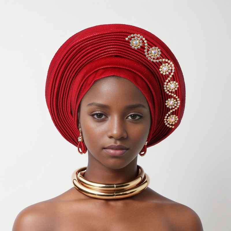 Elegant Beaded Embellished Layered Headwrap For Weddings & Special Occasions, Breathable & Stylish, Perfect For Women's Cultural & Party Events_viptrois.com