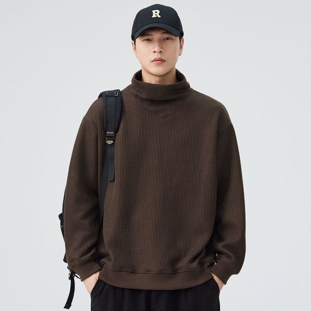 Shanggu Clothing Spring And Autumn New Stand Collar Knitted Sweater Men's Loose Versatile Japanese Style Solid Color_viptrois.com
