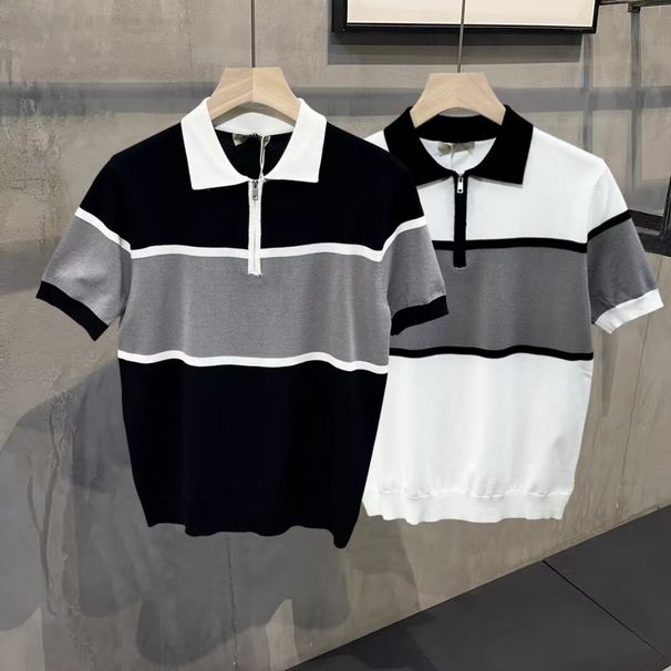 Men's Summer Striped Polo Shirt Short Sleeved Trendy Printed Top For Younger Men_viptrois.com
