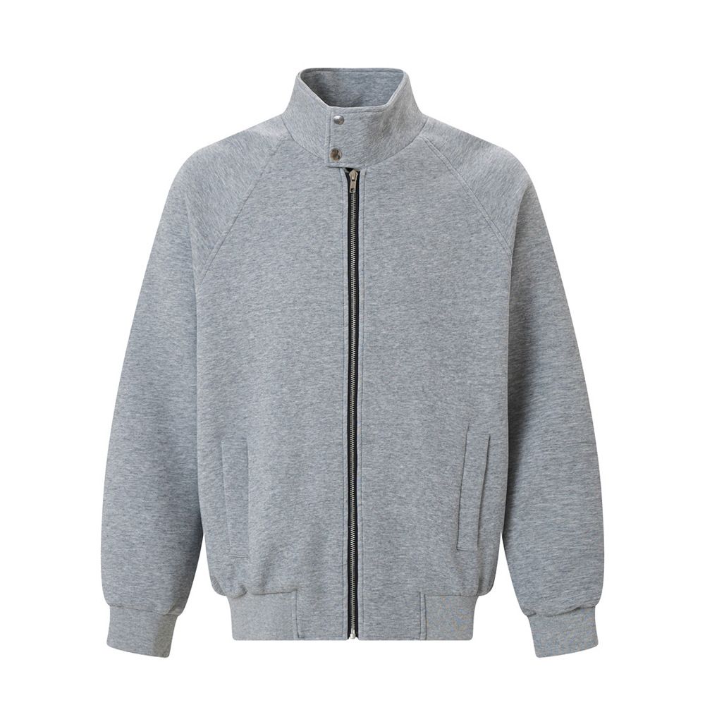 Trendy American Style Stand Collar Jacket Sweatshirt Men's Spring Autumn Loose Versatile Solid Color Sports Shirt Casual_viptrois.com