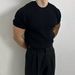 Men's Clothing Factory Direct Sales European And American Men's Sweaters New Men's Casual Solid Color Short Sleeved Knitted Tops Slim Trend_viptrois.com