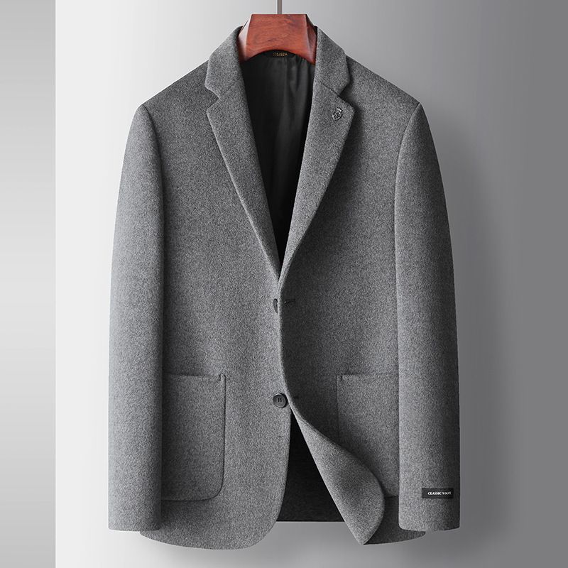 Men's Clothing Men's casual suit autumn and winter handmade double faced wool single western people solid color business wool suit jacket_viptrois.com