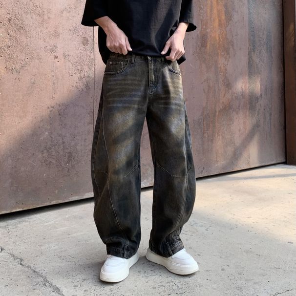 Men's Clothing American Trendy Brand Inverted Washed Ripped Jeans Men's New High Street Wide Leg Hip Hop Loose Machete Pants Men_viptrois.com