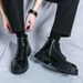 European Warm Series Martin British Style High Dark Series Shiny Leather Thick Sole Height Increasing Mid Top Inner Side Zipper Short Boots_viptrois.com