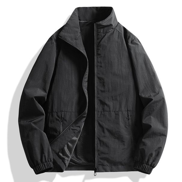 Men's Jacket Spring And Autumn New Style Fat Guy Large Casual Stand Up Collar Solid Color Loose Coat Trendy_viptrois.com