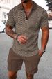 Men's Clothing 2024 New Wholesale Foreign Trade Men's Open Collar Zipper Shirt 3d Printed Men's Short-Sleeved Beach Pants Two-Piece Suit_viptrois.com