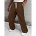 European And American New Men's Solid Color Wide-leg Pants Casual Drawstring Loose Version Sports Straight Pants Trousers_viptrois.com