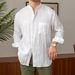 Loose Fitting Commuting Casual Breathable Long Sleeved Shirt Versatile Vacation Stand Up Collar Shirt Men's Henley Collar Top_viptrois.com