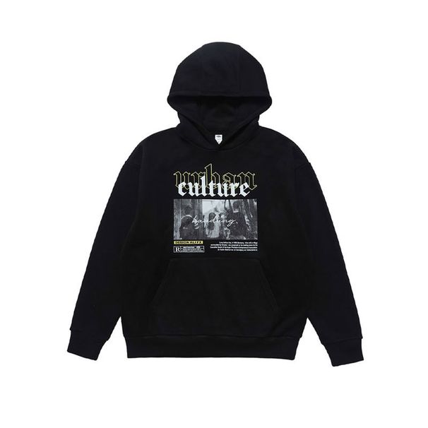 American High Street Style Letter Print Fleece-lined Autumn And Winter Hooded Sweatshirt, Trendy Loose-fitting_viptrois.com