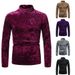 Men's Clothing Foreign Trade European Size Autumn And Winter Half High Collar British Bottoming Shirt Gold Velvet Splicing Men's Long Sleeved T Shirt_viptrois.com