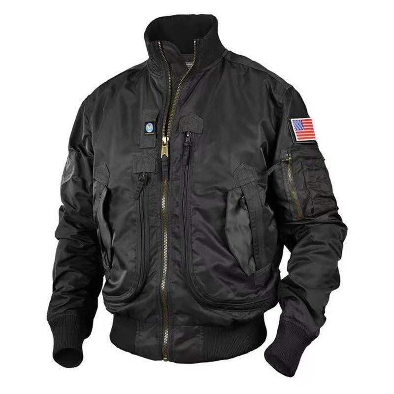 Men's Baseball Jacket Tactical Bomber Jacket With Stand Collar, Lightweight Slim Fit Zip-up Outerwear For Casual Wear_viptrois.com