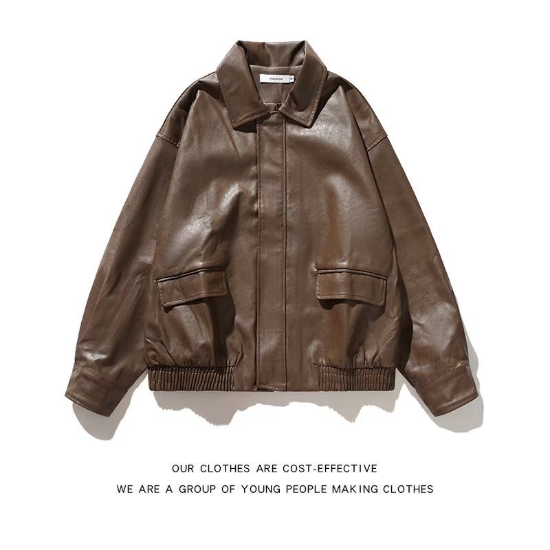 Men's Clothing Simple Men's And Women's Motorcycle Leather Jackets Spring And Autumn Handsome Business Casual Fashion Street Solid Color Men's Jackets_viptrois.com