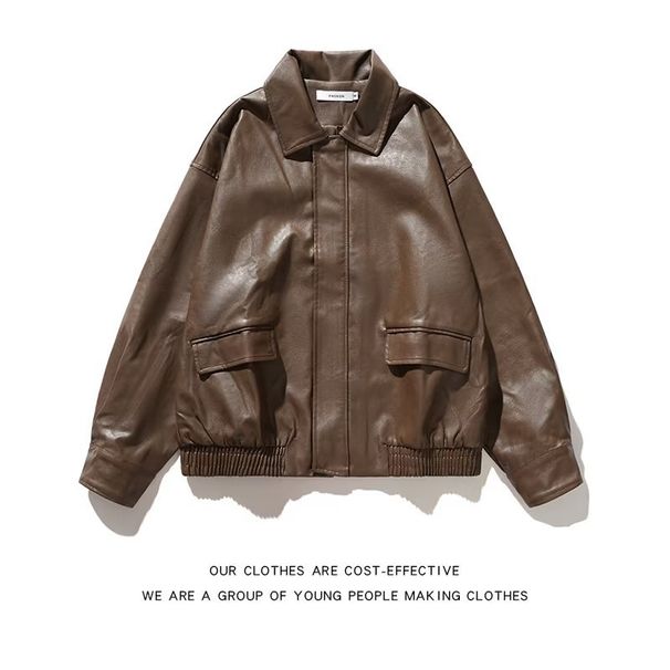 Men's Clothing Simple Men's And Women's Motorcycle Leather Jackets Spring And Autumn Handsome Business Casual Fashion Street Solid Color Men's Jackets_viptrois.com