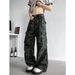 Vintage American Camouflage Cargo Jeans For Men & Women - High Street Baggy Denim Pants With Multi-Pockets & Stacked Hem_viptrois.com