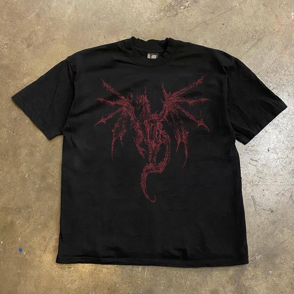 Dragon Skeleton Graphic T-Shirt - Y2k Oversized Streetwear Tee, Heavyweight Cotton Unisex Top For Men And Women, Alternative Fashion Bold Print Shirt_viptrois.com
