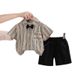 2025 Korean Version Summer Striped Short Sleeved Shirt Boys' Suspender Shorts Two-piece Set, Gentlemen's Baby One Year_viptrois.com