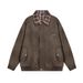 Autumn Winter American Style Loose Melad Plaid Patchwork Jacket Unisex Street Versatile Leather Coat Trendy_viptrois.com
