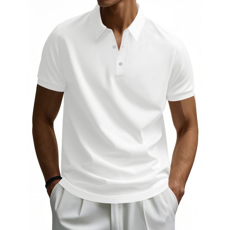 Men's Quick Drying Polo Shirt Short Sleeved Summer Solid Color Turn Down Collar Golf T-Shirt_viptrois.com