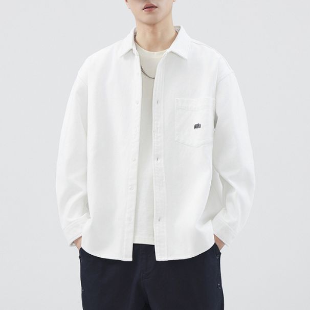 Nordmann Autumn Winter New Thickened Fleece Long Sleeve Men Loose Retro Cotton Pocket Embroidery Casual Jacket Shirt_viptrois.com