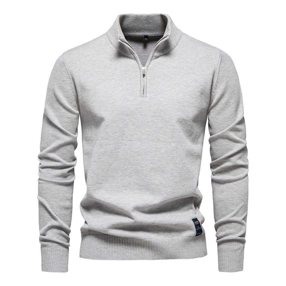 Men's Slim Fit Cotton Sweater Half Zip Stand Collar Pullover Top - Breathable Stretch Knit Casual Long Sleeve Shirt For Fall Winter (Navy, Black,_viptrois.com