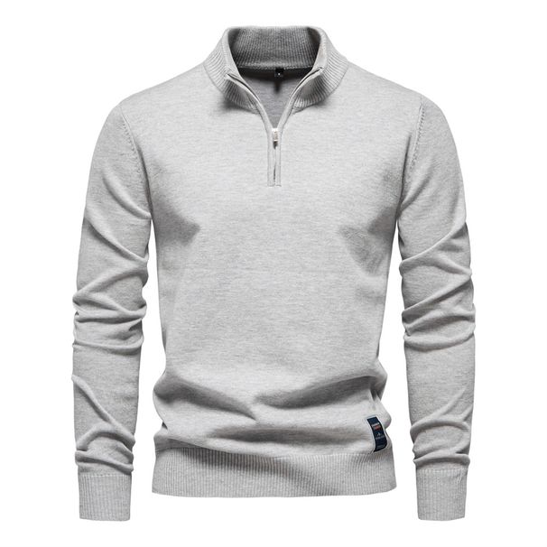 Men's Slim Fit Cotton Sweater Half Zip Stand Collar Pullover Top - Breathable Stretch Knit Casual Long Sleeve Shirt For Fall Winter (Navy, Black,_viptrois.com
