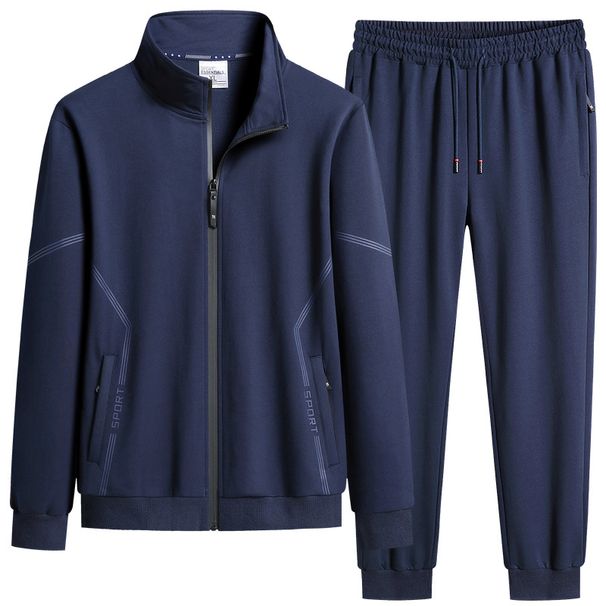 Men's Clothing sports suit men's spring and autumn pure cotton loose plus size casual sweatshirt sweatpants two piece suit_viptrois.com