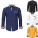 Men's Clothing four sided stretch shirt men's color matching casual long sleeved shirt men's slim plaid collar_viptrois.com