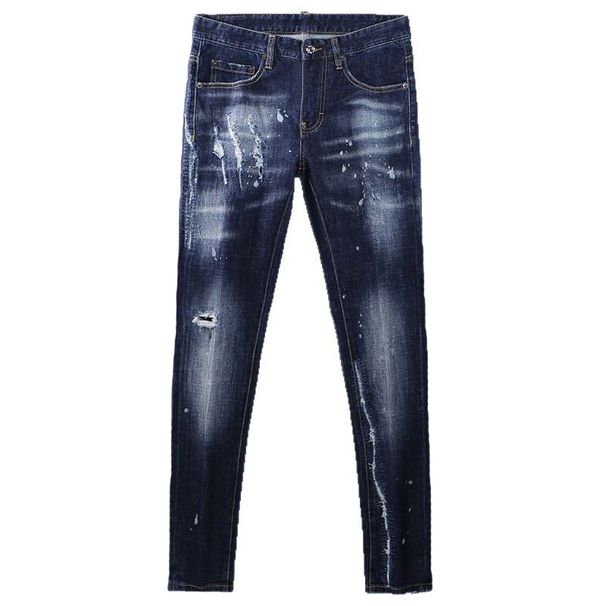 Men's Clothing High Street Fashion Men's Jeans Retro Blue Washed Holes Scratched Trendy Brand Elastic Tights Skinny Pants Men_viptrois.com