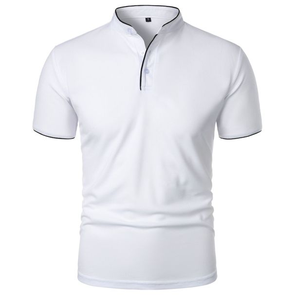 Summer Men's Short Sleeve Collar Tshirts New Solid Color Casual Polo Shirt Trendy Breathable Loose Basic Splice Top_viptrois.com
