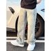 American Retro Splatter Tie Dye Jeans For Men, Autumn High Street Vibe Style Trousers, High End Straight Leg Slightly Flared Trousers_viptrois.com