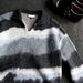 Men's V-Neck Stripe Knit Sweater - Relaxed Fit Casual Pullover With Contrast Color Design For Autumn & Winter_viptrois.com