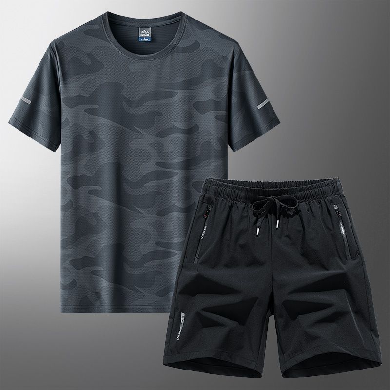 Men's Clothing Camouflage Casual Sports Suit Men's Summer Thin Quick Drying Clothes Gym Loose T Shirt Running Short Sleeved Shorts Training_viptrois.com