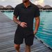Men's Clothing Summer Jacquard Black And White Solid Color Suit Short Sleeved Men's Vacation Casual Style Shirt Shorts Two Piece Suit_viptrois.com