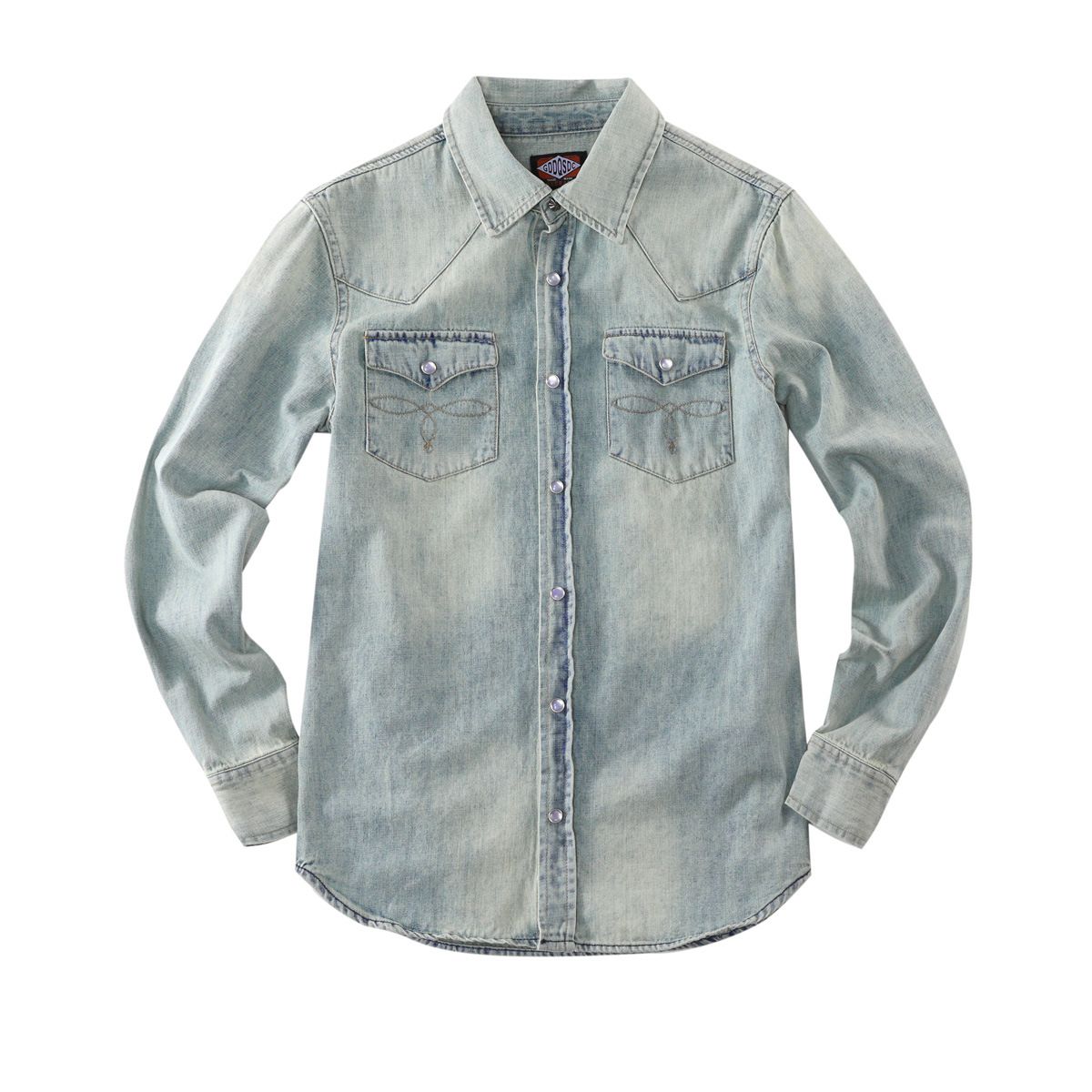 Men's Clothing Long Sleeved Ivory Washed Denim Shirt Button Decoration Pure Cotton Retro Slim Denim Shirts_viptrois.com