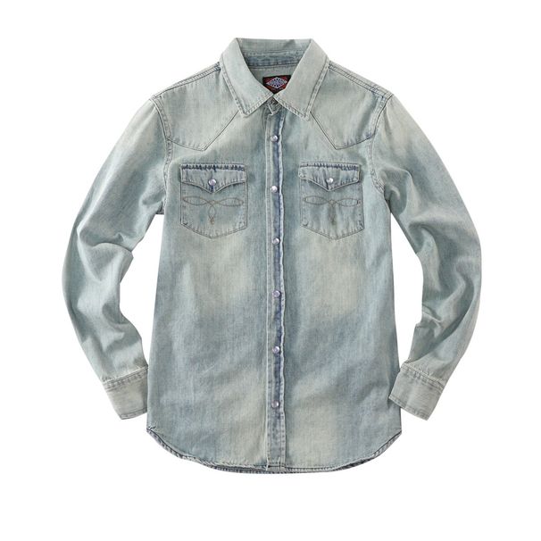 Men's Clothing Long Sleeved Ivory Washed Denim Shirt Button Decoration Pure Cotton Retro Slim Denim Shirts_viptrois.com