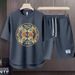 Men's Clothing 2024 Waffle Casual Summer Suit Men's Loose Teen Short sleeved T shirt Shorts Handsome Two piece Suit_viptrois.com