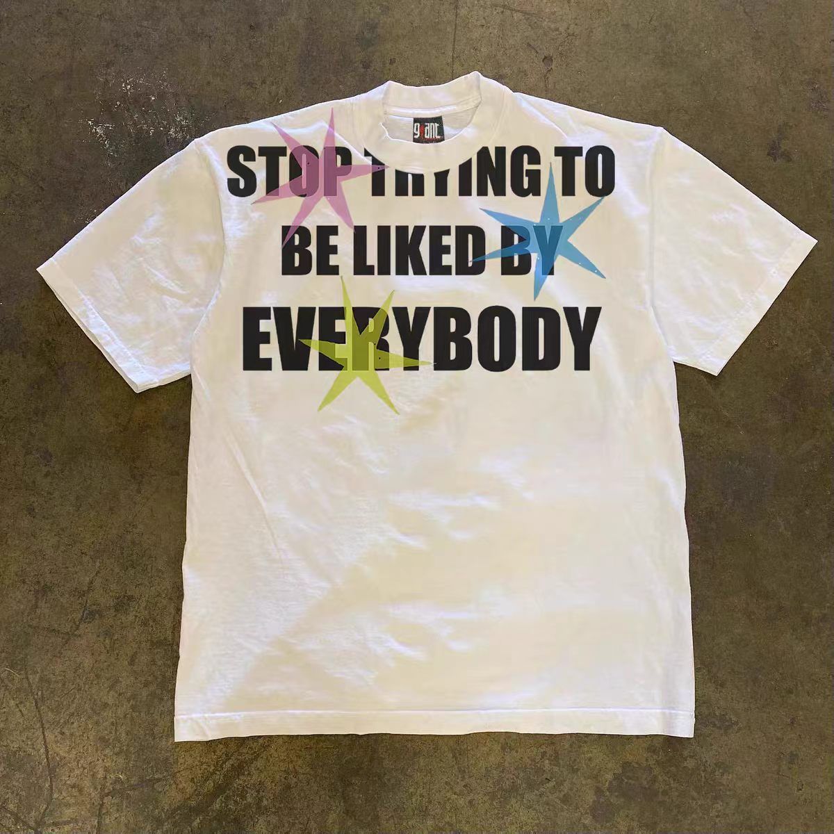 Men's Heavyweight Pure Cotton T-Shirt Style Oversized Colorful Star Letter Retro Y2K Loose Short Sleeved Top 250g_viptrois.com