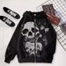 Men's Gothic Skull Print Hoodie - Black Zip Up Sweatshirt With Fleece Lining, Oversized Fit, Long Sleeve, Unisex Streetwear For Casual Wear_viptrois.com