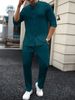 Men's Linen Monk Collar Short Sleeved Shirt And Trousers Set Solid Color Casual Versatile Spring Summer_viptrois.com