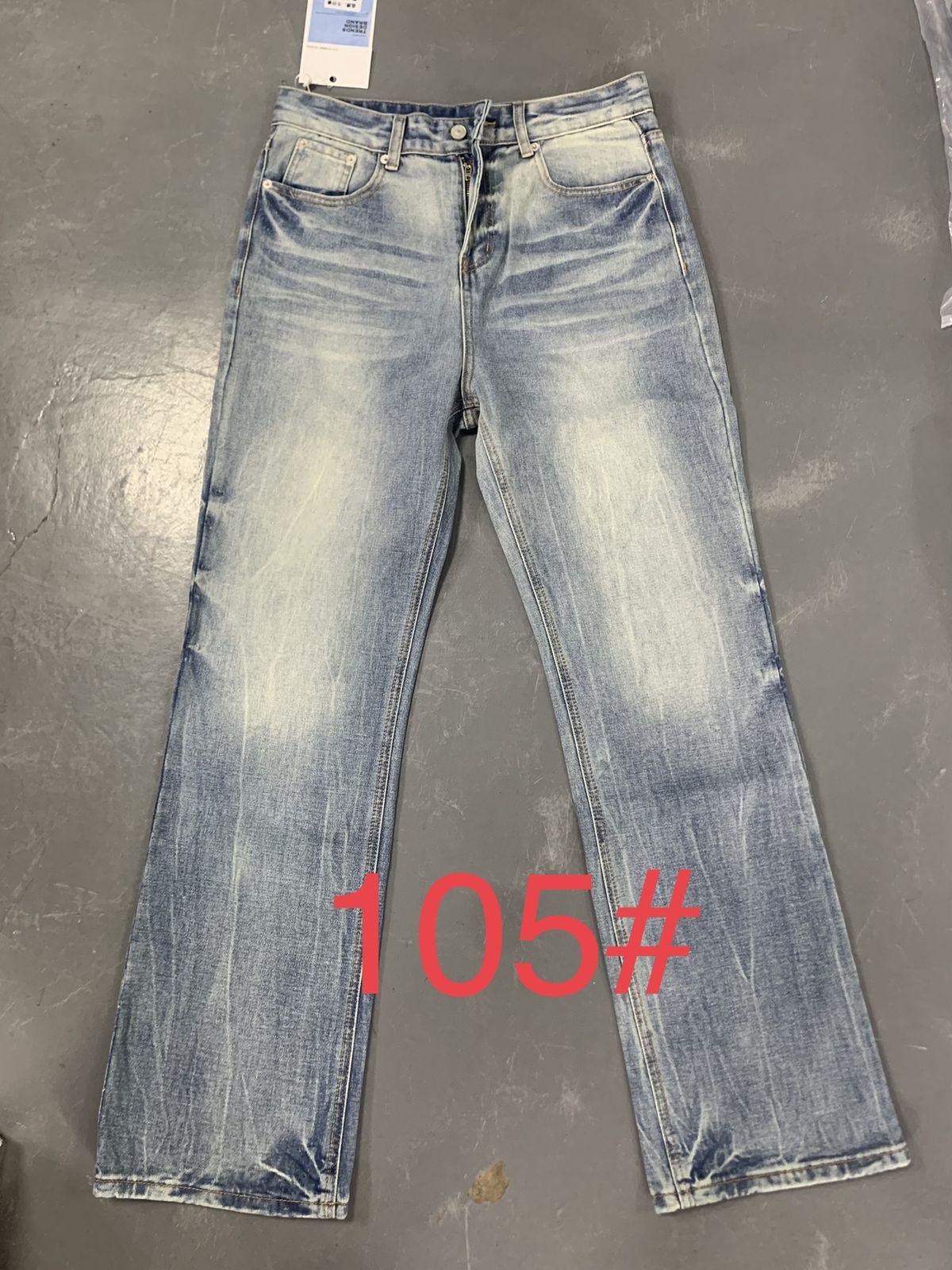 Men's Clothing Ice Blue Faded Lightning Pattern Vintage Washed Jeans Cleanfit Distressed Flared_viptrois.com
