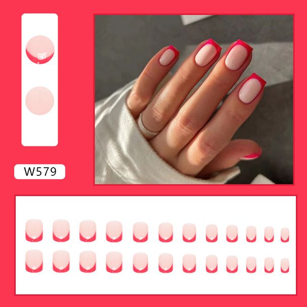 Beauty Health Short Square Simple Red French New Year Atmosphere Nail Art Atmosphere Fashion Wear 24 Pieces Into Nail Pieces_viptrois.com