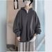 Navy Blue Half-zipper Sweater Men's Autumn And Winter Velvet Trendy Loose Coat Ins Trendy Brand Hooded Clothes_viptrois.com