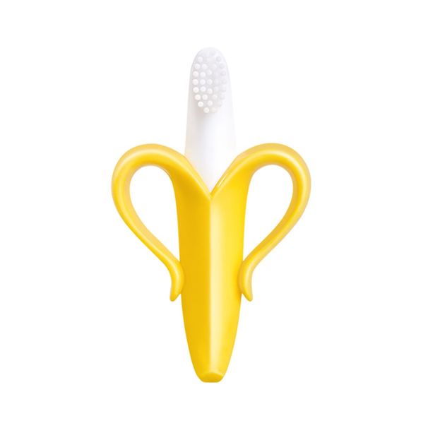 Banana Shape Safe Toddle Teether Baby Silicone Training Toothbrush BPA Free Banana Teething Ring Silicone Chew Dental Care Toot_viptrois.com