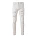 Men's Clothing High Street White Diamond Jeans For Men And Women Trendy American Style All-match Slim Straight Ripped And Scratched Skinny Trousers_viptrois.com