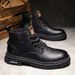 Men's Classic British Style Work Boots - Fashionable Unisex Leather-Look Ankle Boots With Cushioned EVA Insole & Breathable Lining (Black/Brown)_viptrois.com